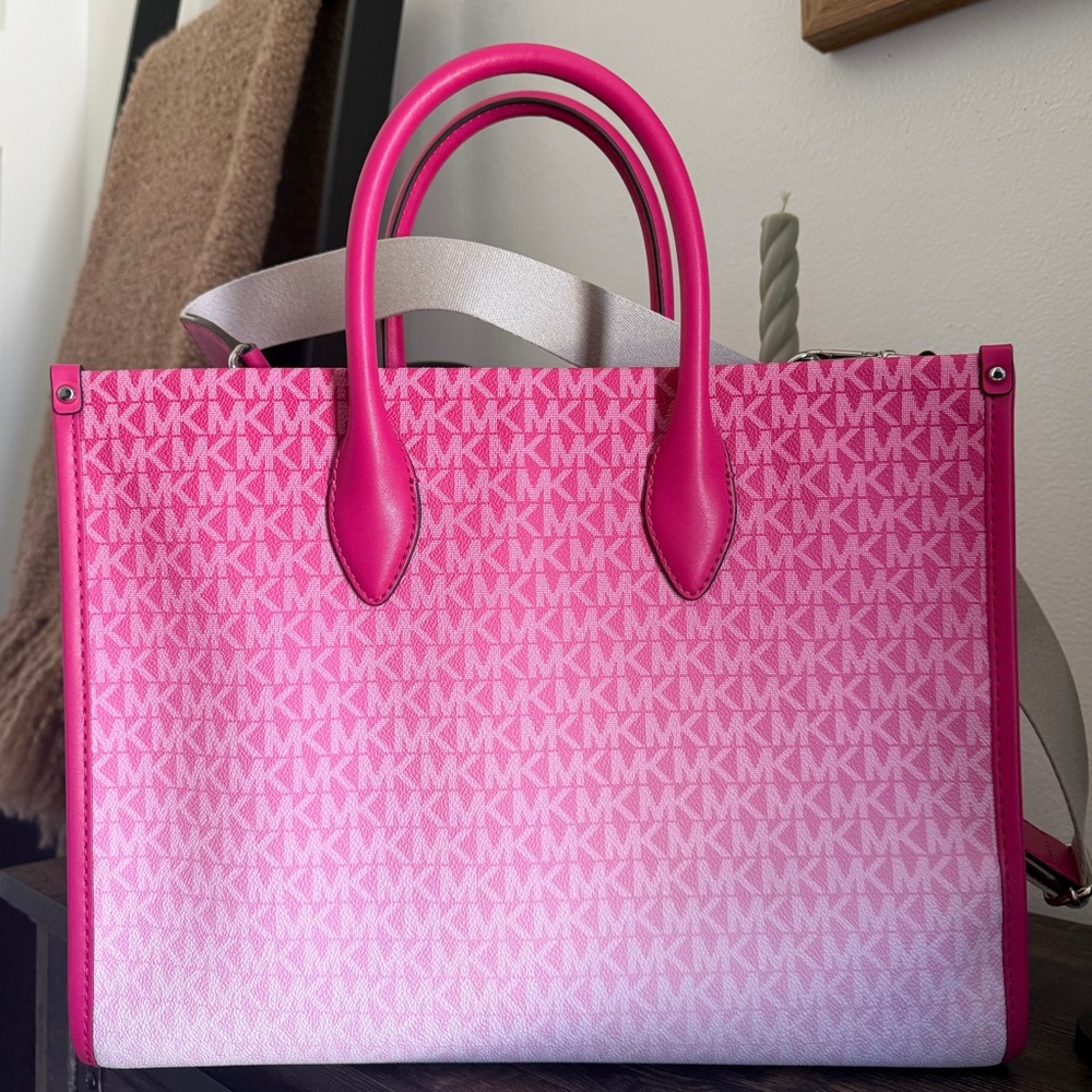 . Michael Kors Pink Ombré Medium Mirella Dragonfruit EW Crossbody Tote Bag - Picture 6 of 14